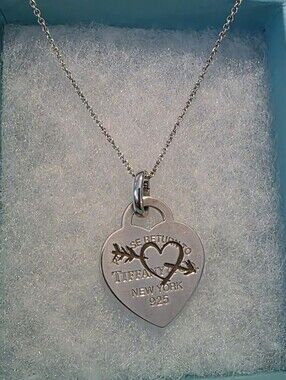 Tiffany & Co. Sterling Silver Etched Heart and Arrow Pendant Necklace